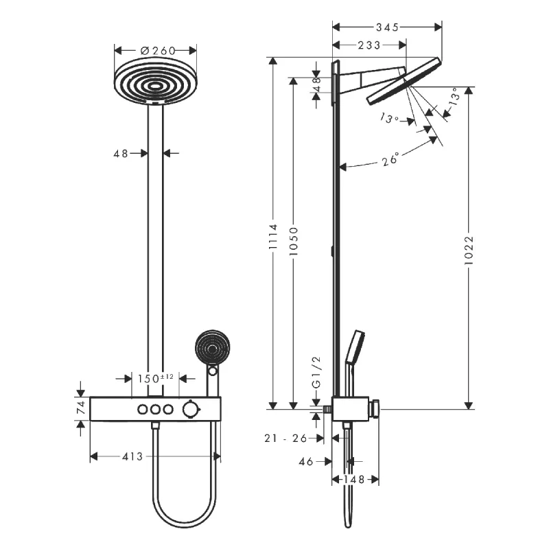 Hansgrohe Pulsify S Showerpipe 260 2jet med ShowerTablet 400