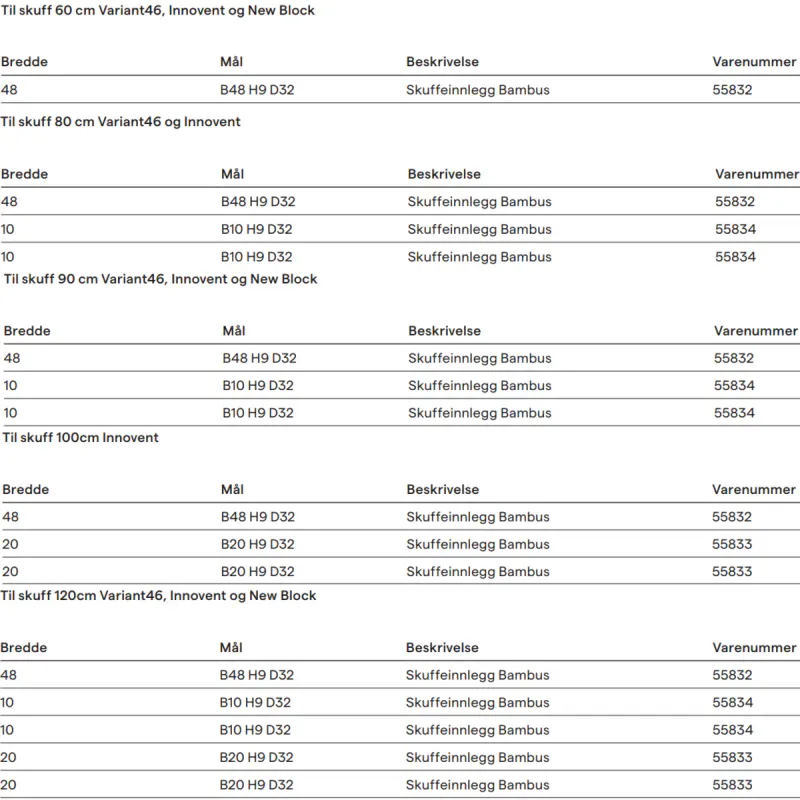 FossBad Skuffeinnlegg Bambus 20x32 cm