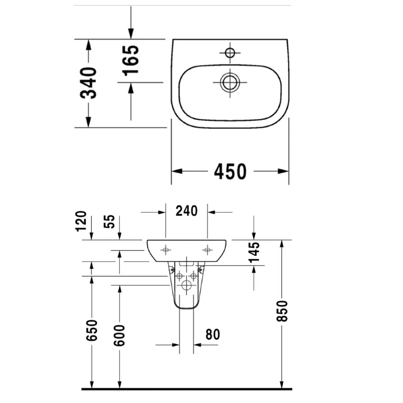 Duravit D-Code 45x35 cm servant - vegghengt 