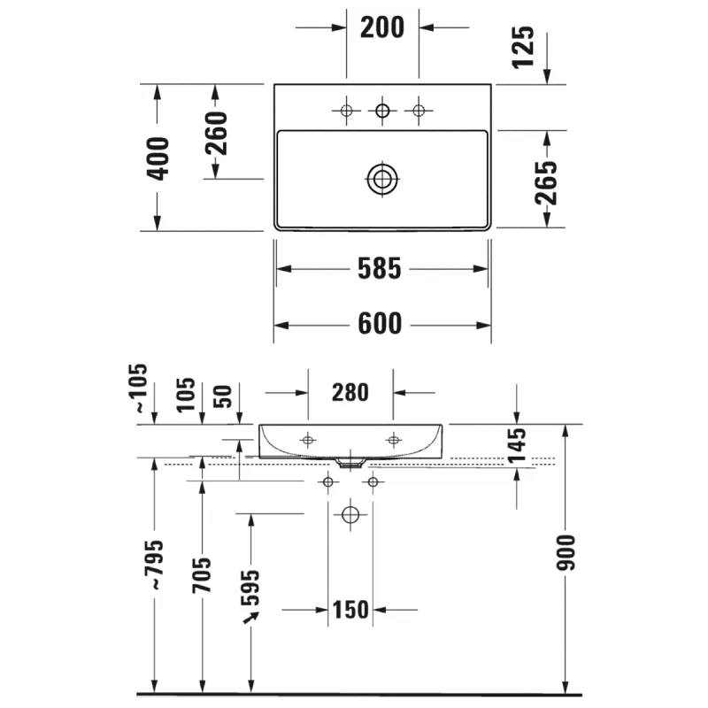 Duravit DuraSquare 60x40 cm servant - toppmontert 