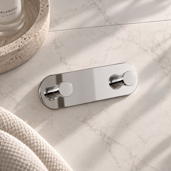 Hovedbilde Smedbo DOT Dobbel krok, Selvklebende, Lengde 125 mm, Polert Krom