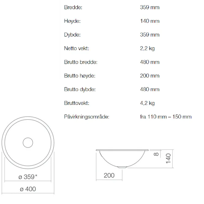 Hovedbilde Alape Metallic UB.K400 servant ø35.9 cm underlimt