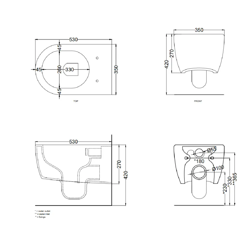 Cielo Smile 53 cm Rimless veggtoalett inkl.sete med softclose