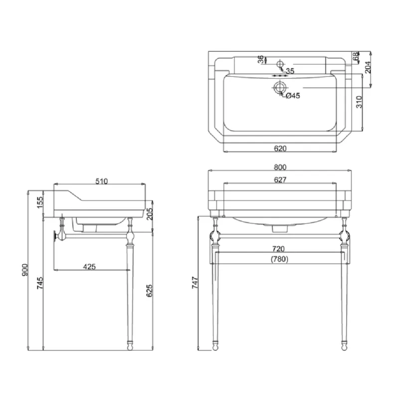 Burlington Edwardian servant 80x51 cm inkl.rørstativ i krom