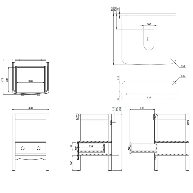 Burlington Guild Servantskap 52 cm med Carrara Benkeplate