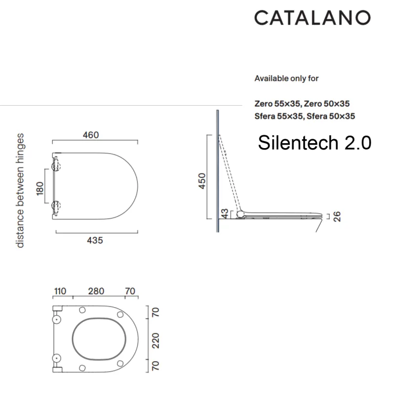 Catalano Zero/Sfera 50/55 Silentech 2.0/3.0 Toalettsete med Soft-Close og Quick-Release - Hvit