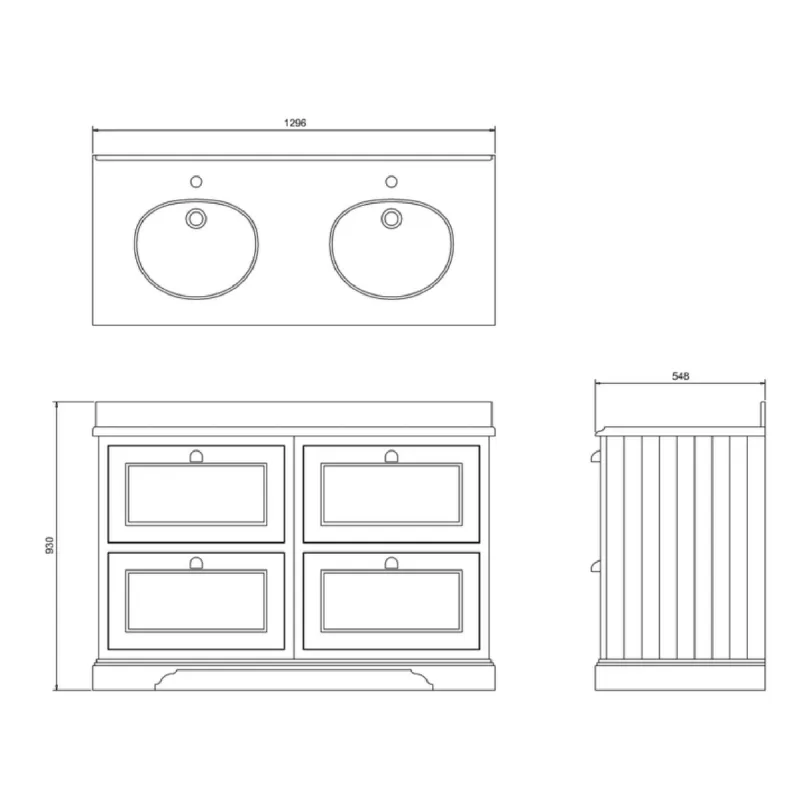 Burlington servantskap 130x55cm med benkeplate/underlimt servant