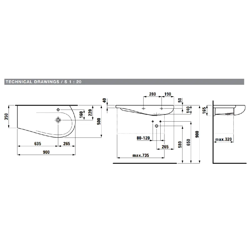 Laufen ILBAGNOALESSI Vegghengt Servant 90x50 cm med hylle til venstre
