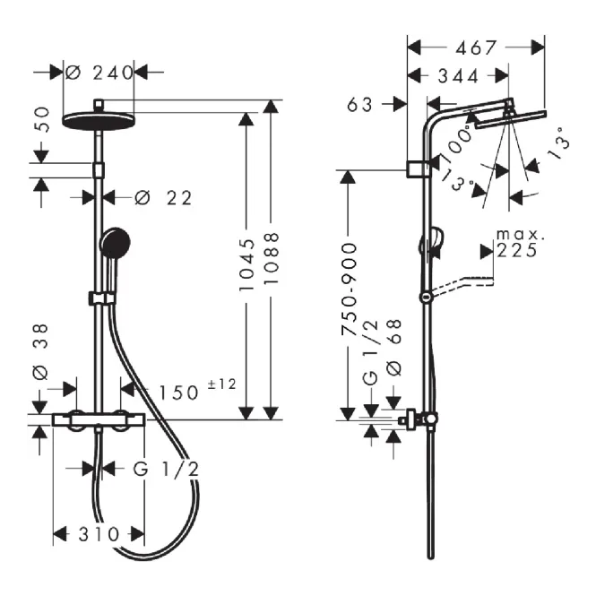 Hovedbilde Hansgrohe Activera S Showerpipe 240 1jet EcoSmart+ med Ecostat Fine ...