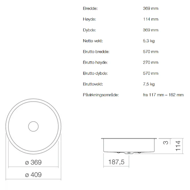 Hovedbilde Alape UB.KE375 servant ø36.9 cm underlimt