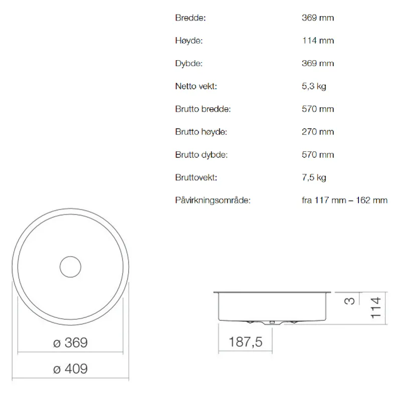 Alape UB.KE375 servant ø36.9 cm underlimt
