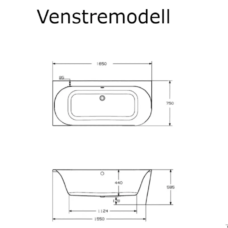 OUTLET: Strømberg Nino Badekar 165x75 cm Back-To-Corner Venstre