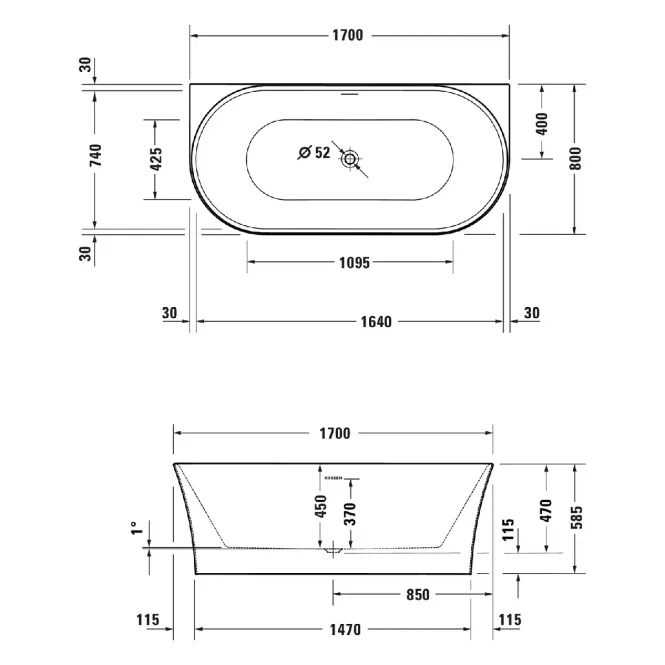 Hovedbilde Duravit DuraSenja Back-To-Wall Badekar 170x80 cm