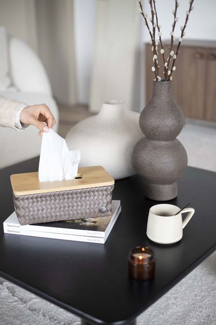 Hovedbilde Handed By Tissue box rectangular Taupe med bambuslokk