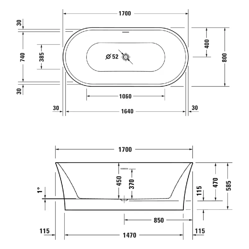 Duravit DuraSenja Frittstående Badekar 170x80 cm