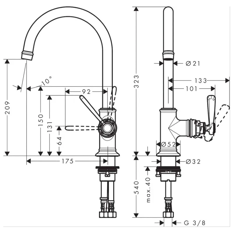 Axor Montreux 1-greps Servantbatteri 210