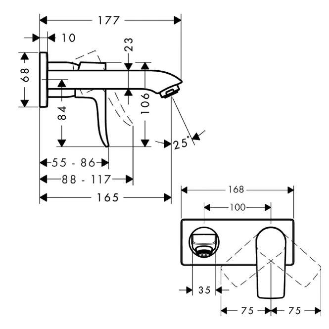 Hovedbilde Hansgrohe Metris 1-greps Innebygd Servantbatteri 16.5 cm tut