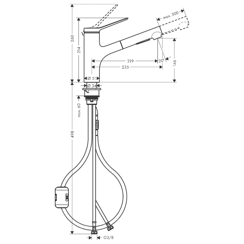 Hansgrohe Zesis M33 kjøkkenbatteri 150 2jet