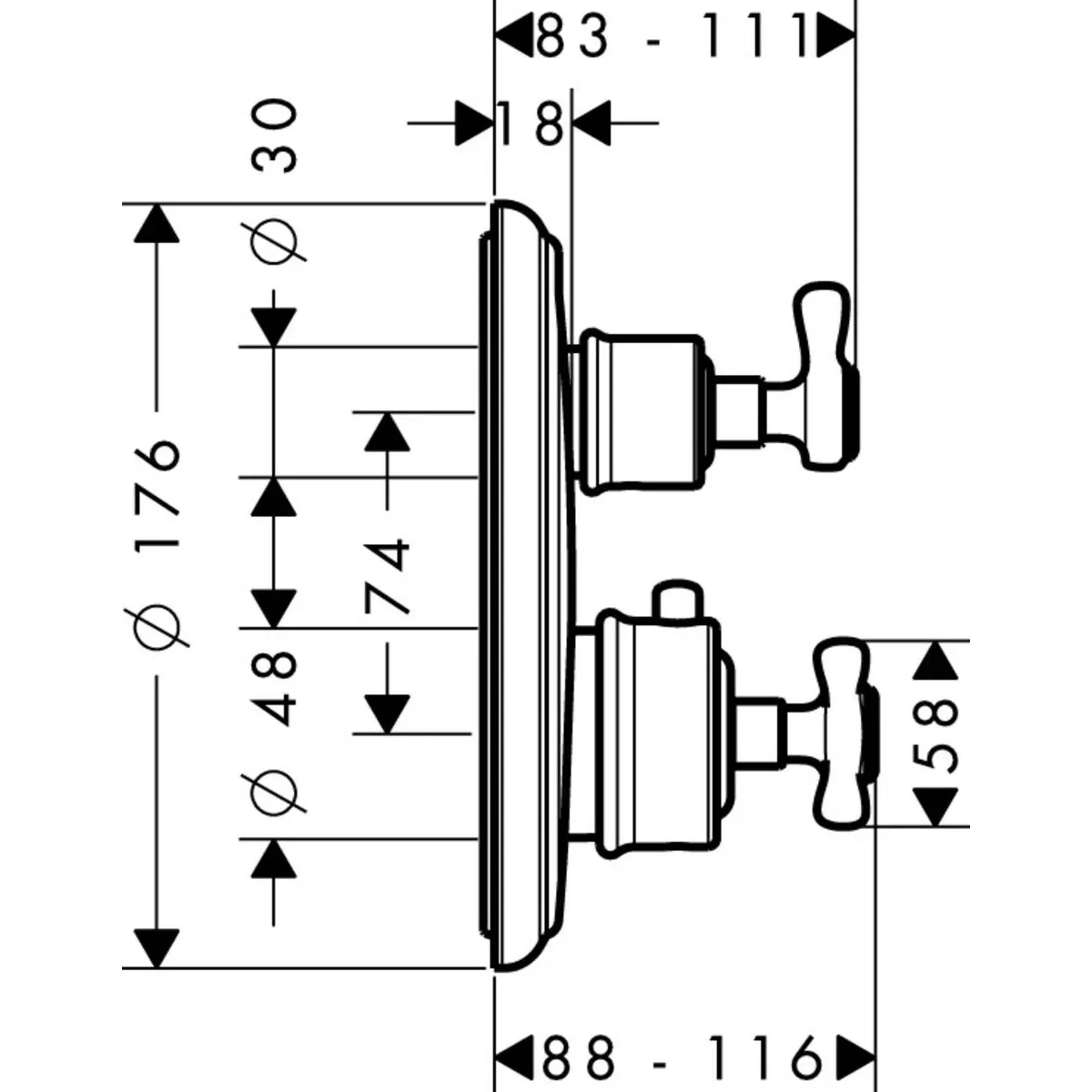 Axor Montreux Innebygd Termostatmodul med kryssgrep og avsperring - 1 uttak