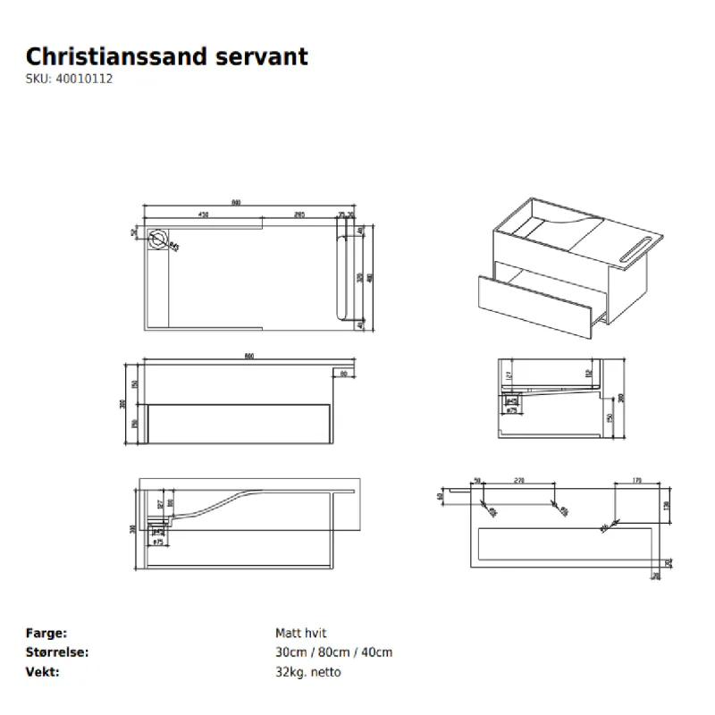 Copenhagen Bath Christianssand 80x40 cm servant - vegghengt
