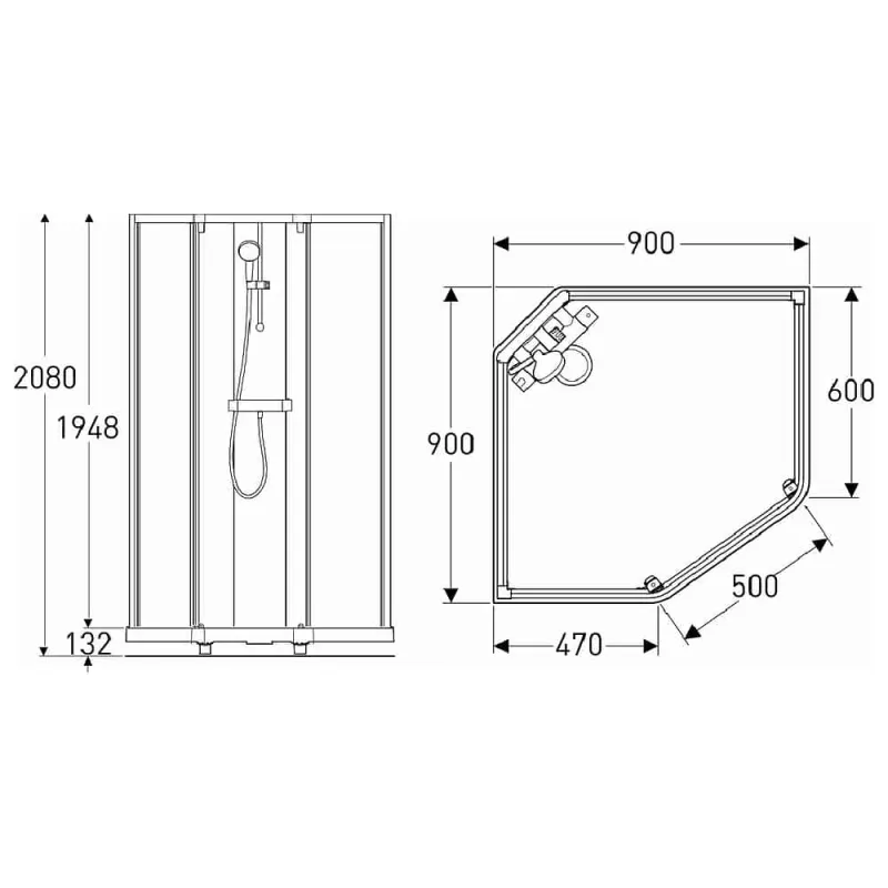 Contura Showerama 10-5 Classic Pentagonal Dusjkabinett 90x90 cm
