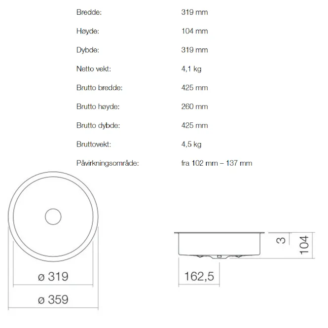 Hovedbilde Alape UB.KE325 servant ø31.9 cm underlimt