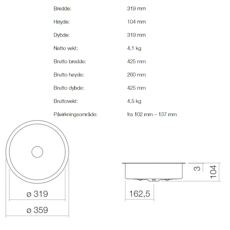 Alape UB.KE325 servant ø31.9 cm underlimt