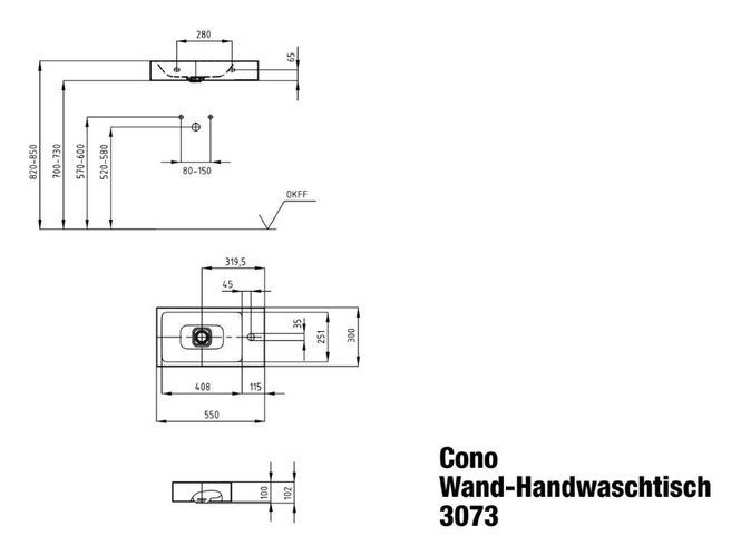 Hovedbilde Kaldewei CONO Mod 3073 Vegghengt Servant, 55x30 cm, Alpine White, 1 ...