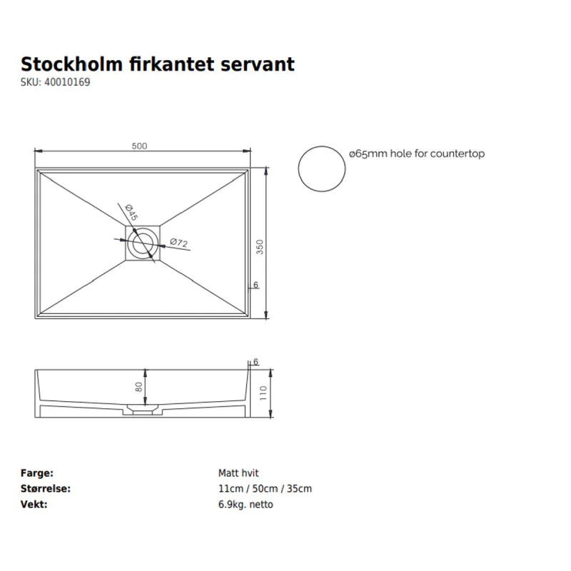 Copenhagen Bath Stockholm firkantet servant  - toppmontert