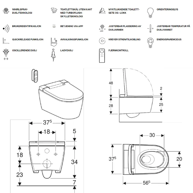 Hovedbilde Geberit Aquaclean Sela vegghengt dusjtoalett