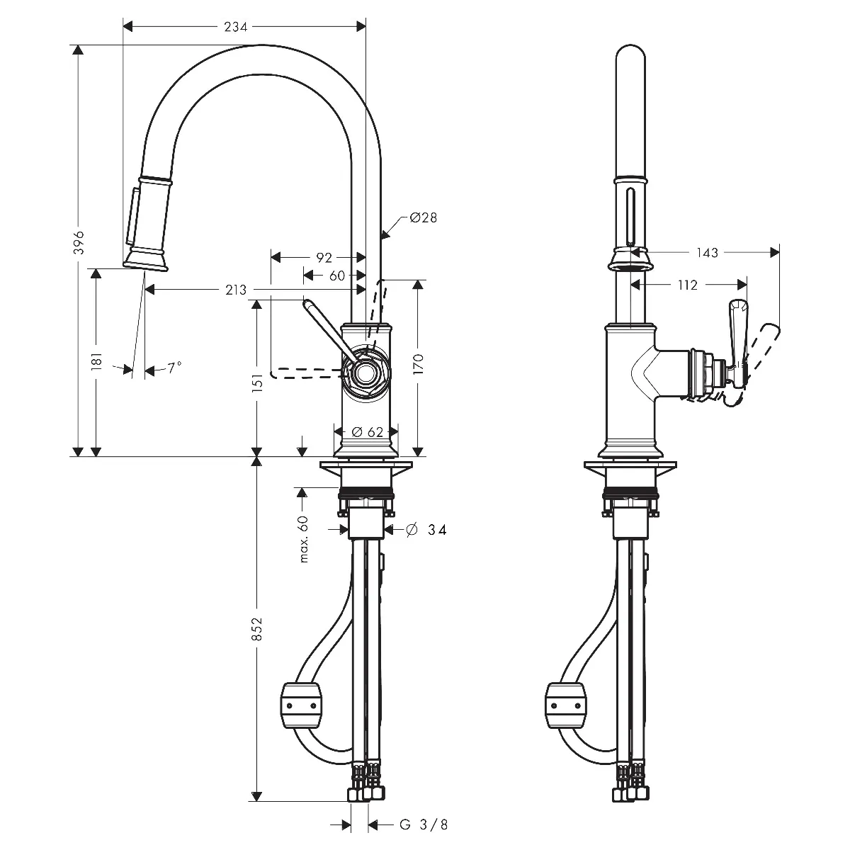 Axor Montreux 1-greps Kjøkkenbatteri 180