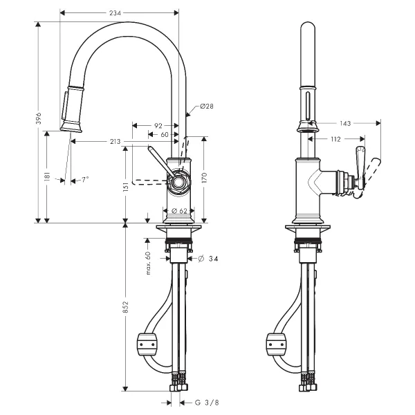 Hovedbilde Axor Montreux 1-greps Kjøkkenbatteri 180