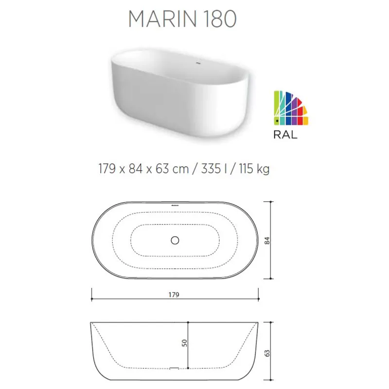 Balteco Marin Frittstående Badekar 170/180 cm