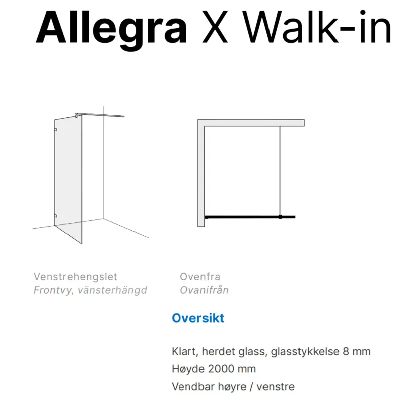 Duscholux Allegra X fastvegg for dusjhjørne