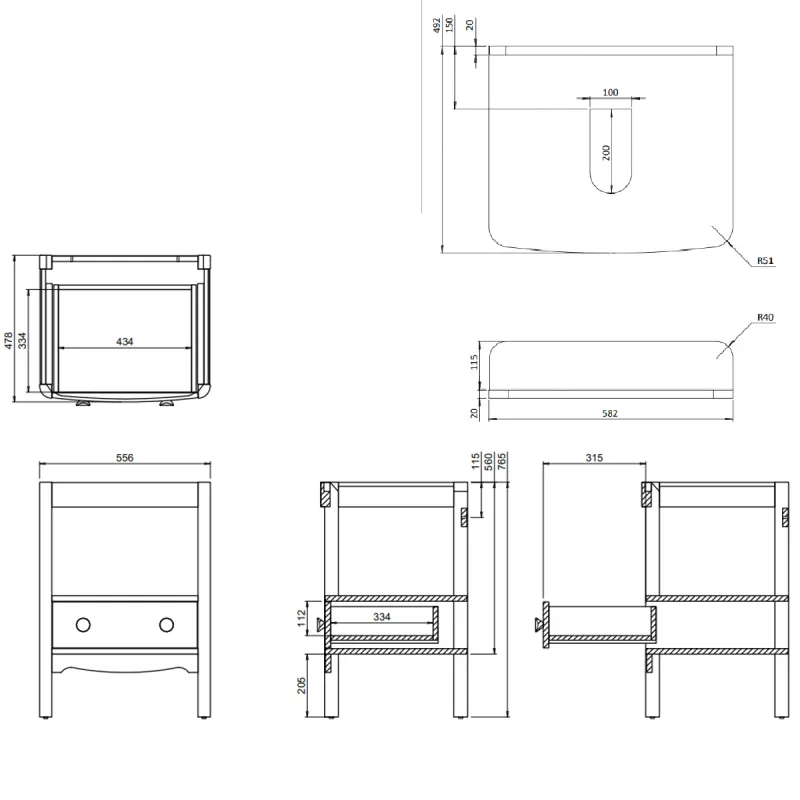 Burlington Guild Servantskap 58 cm med Marquina Benkeplate