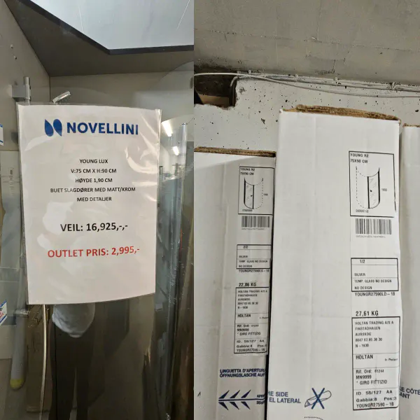 Hovedbilde OUTLET: Novellini Young R2 Lux Buet Dusjhjørne 75x90 cm - Slagdører, ...