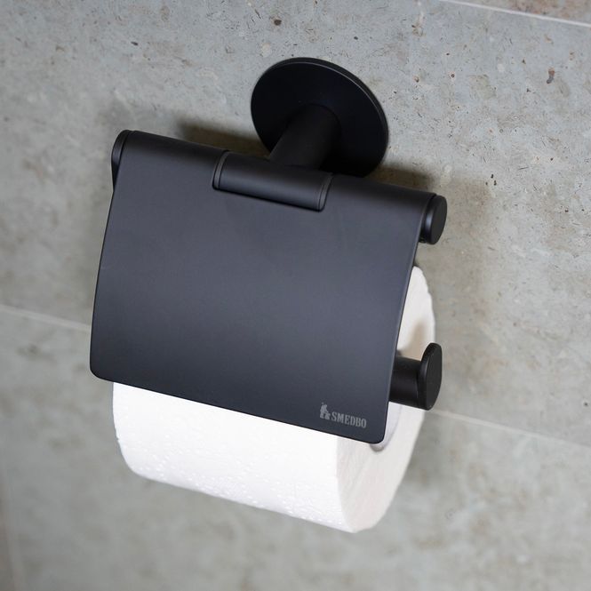 Hovedbilde Smedbo DOT Toalettpapirholder med lokk, Selvklebende, Sort Rustfritt ...