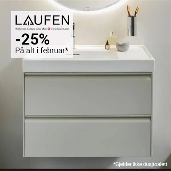 Tilbud på hele sortimentet til Laufen - baderomsmøbler, servanter, toaletter, badekar m.m.
