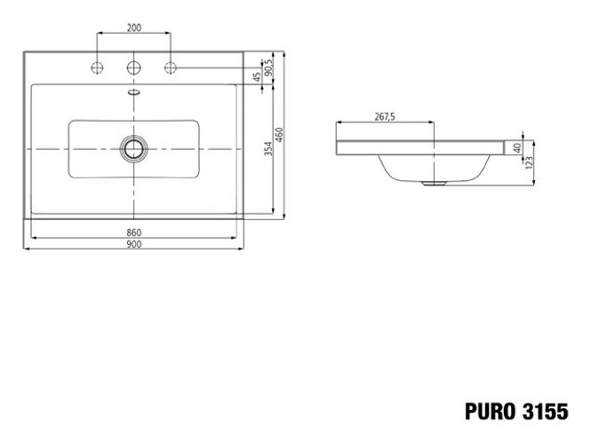 Hovedbilde Kaldewei PURO Mod 3155 Toppmontert Servant, 90x46 cm, Cool Grey 90, 1 ...