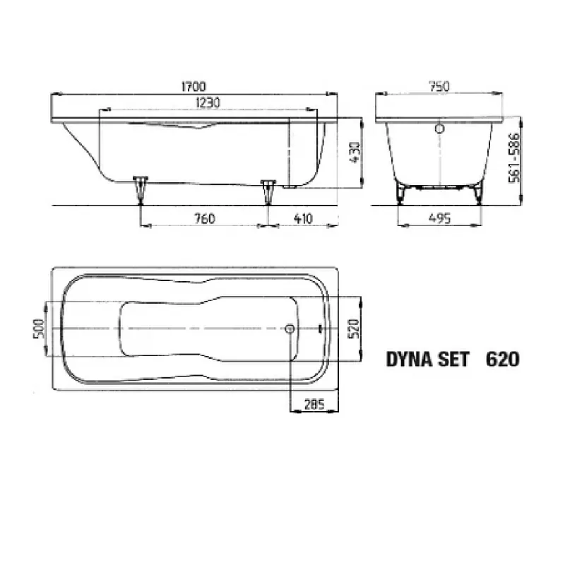 Kaldewei DYNA SET Mod 620 Innebygd Dusjbadekar 170x75 cm