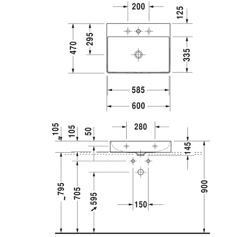 Duravit DuraSquare 60x47 cm servant - toppmontert 