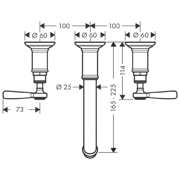 Hovedbilde Axor Montreux 2-greps Innebygd Servantbatteri med 165-225 mm tut og ...