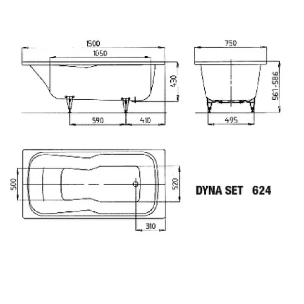 Hovedbilde Kaldewei DYNA SET Mod 624 Innebygd Dusjbadekar 150x75 cm